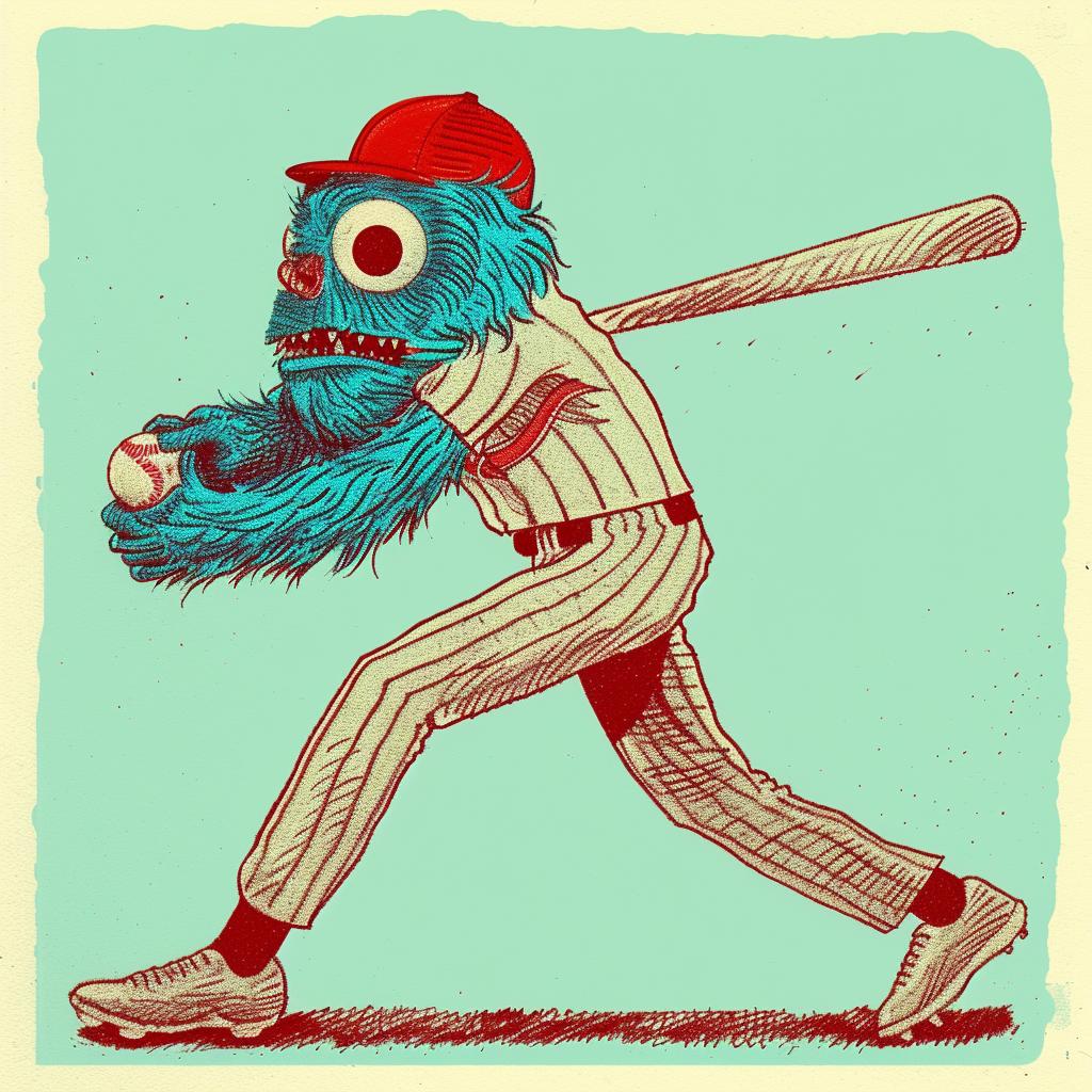 baseball  player  cartoon  monster  holding  bat  cap  uniform  sport  illustration 940382
