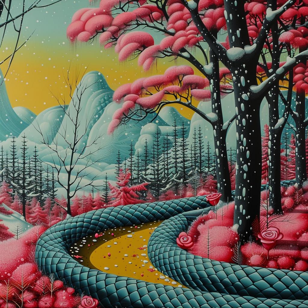 forest  winter  animated  folk  vibrant  illustration  sinuous  colorful  nature  landscape 945197