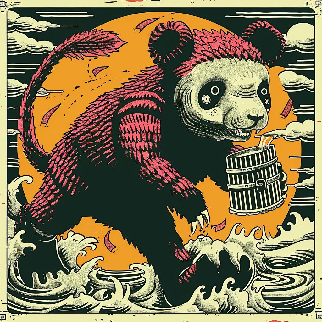 poster  panda  bear  barrel  japanese  lettering  chromolithography  illustration  graphic  design 945840