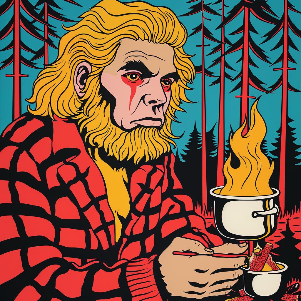 sasquatch  bigfoot  campfire  plaid  poster  beard  outdoors  cinematic  mystery  art 962673