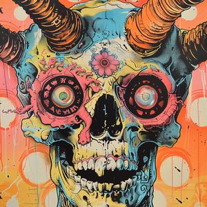 surreal  album  cover  skull  horns  hyperrealistic  screenprinting  symbolist  colorful  imaginative 1078602