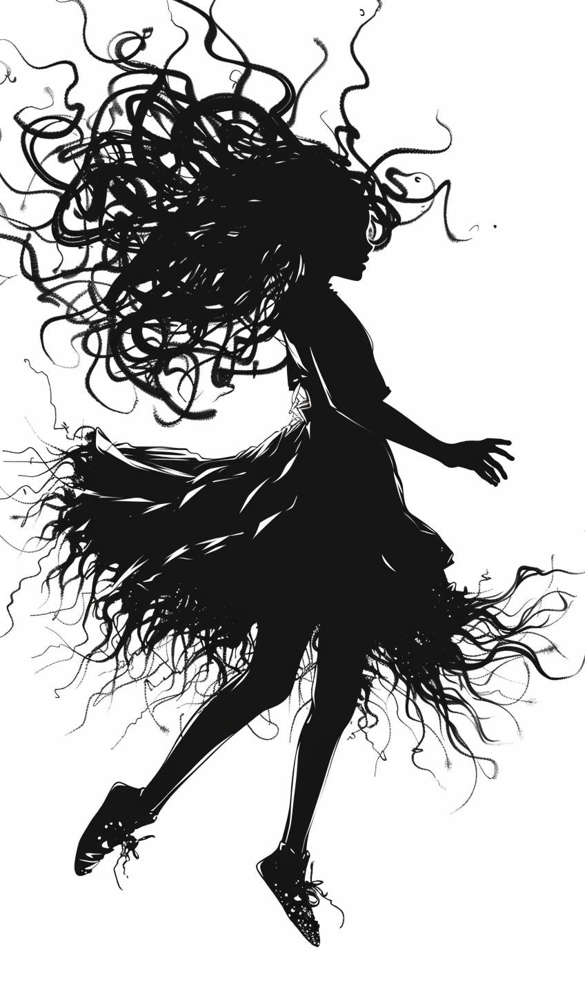 silhouette  girl  pigtails  curly  black  white  vector  dance  minimalist  art 954290