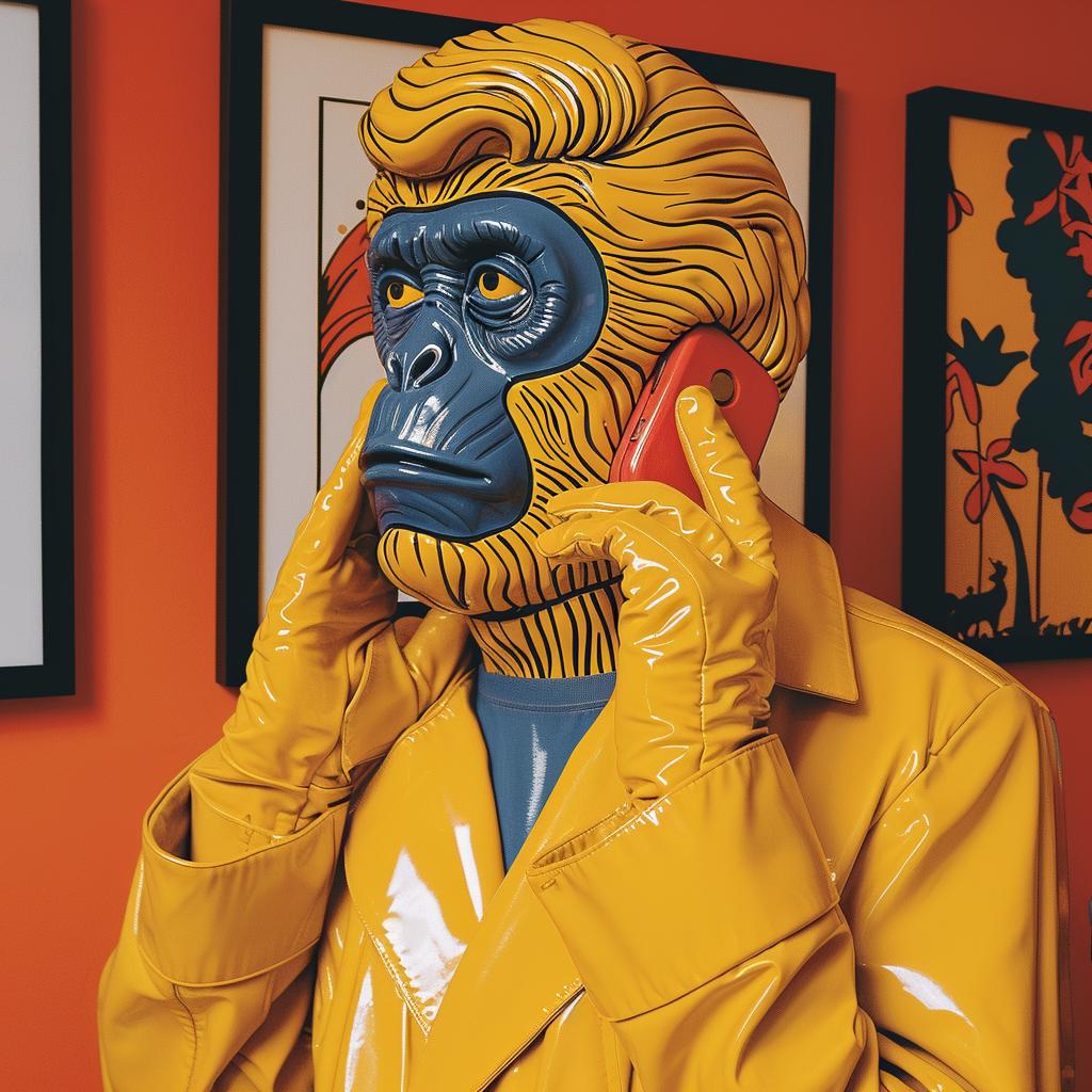 man  yellow  suit  phone  mask  humor  playful  portrait  artwork  comical 962759