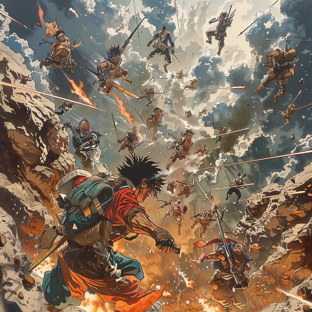 anime  style  battle  fog  fire  fighting  characters  illustration  design  visual 1029267