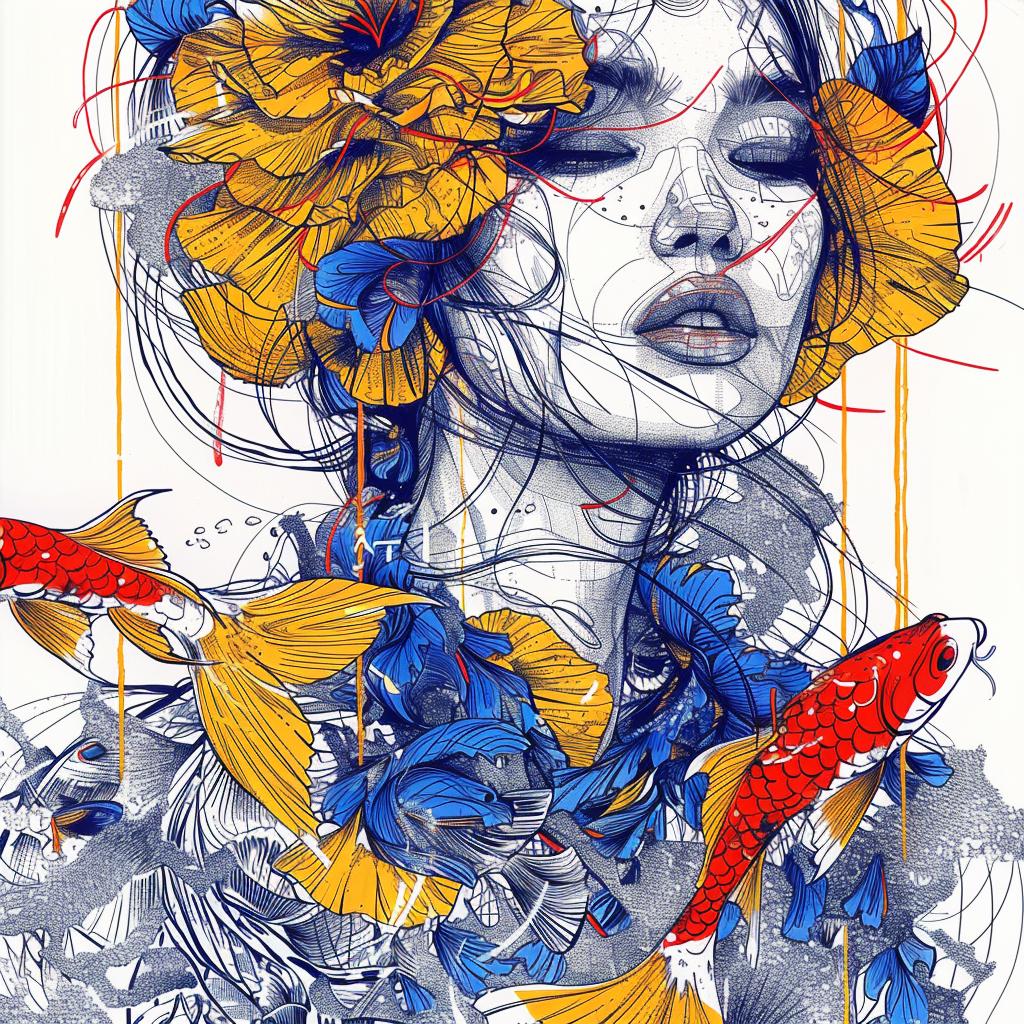رسوم متحركة، محيط، رسم توضيحي، زهور، متعرجة، نابضة بالحياة، فن شعبي أزرق، ملون، 945227