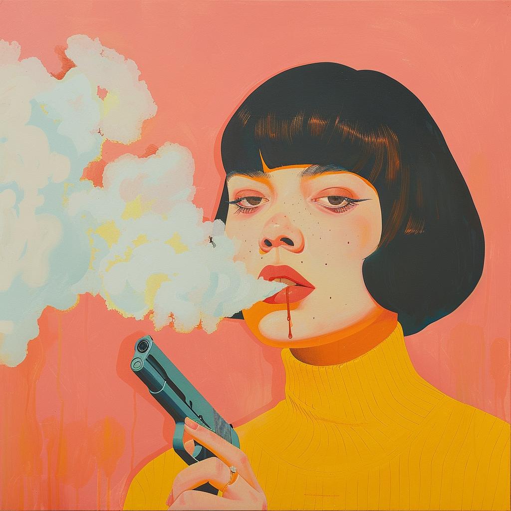 surreal  album  cover  woman  gun  mouth  painting  creative  Joan  Cornella 1017434