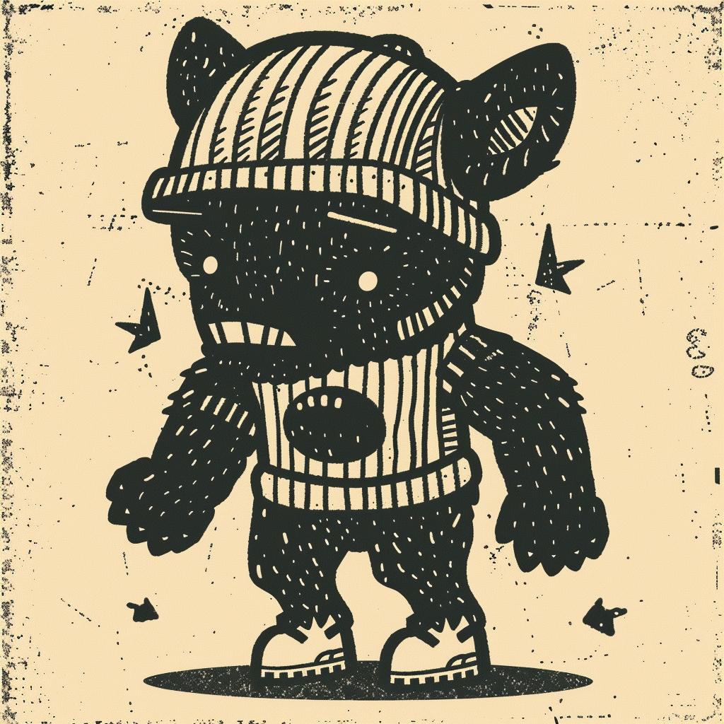 aggressive  anthropomorphic  animal  bear  sweater  hat  cartoon  minimal  streetwear  style 959259