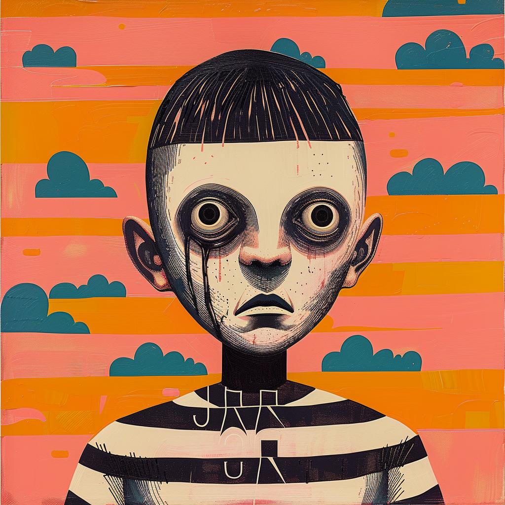 صبي ذو عيون مخططة، رسم كاريكاتوري نابض بالحياة، صورة شخصية، رسم شمعي، 950367