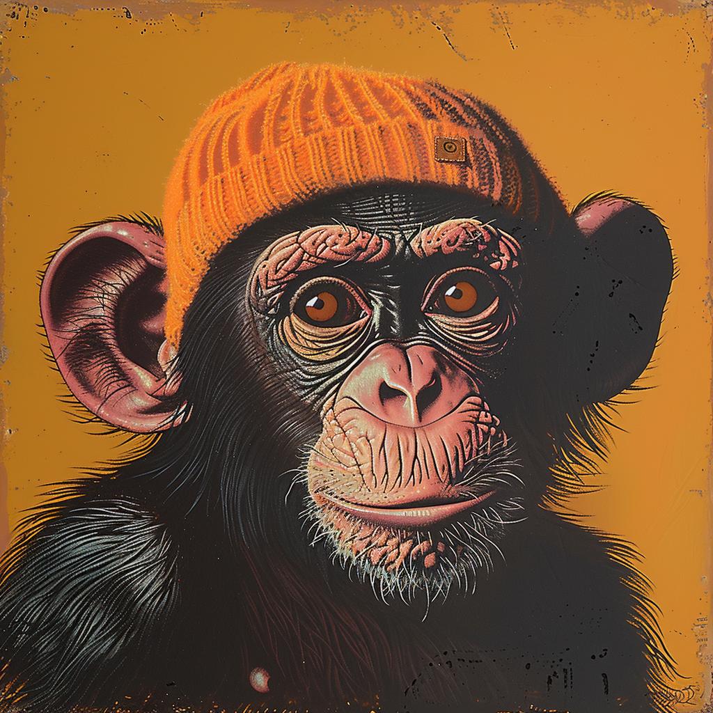 painting  monkey  hat  orange  chimpanzee  adorable  character  playful  cute  knitted 1025292