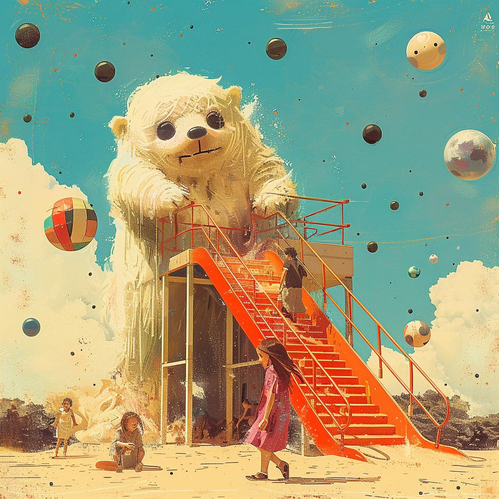 bear  beach  playful  scene  characters  vibrant  colorful  art  humorous  fantasy 964270
