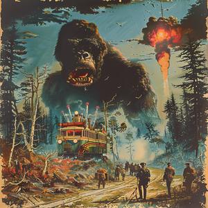 chromolithography  king  kong  poster  gorilla  train  artwork  illustration  vintage  design 1053232