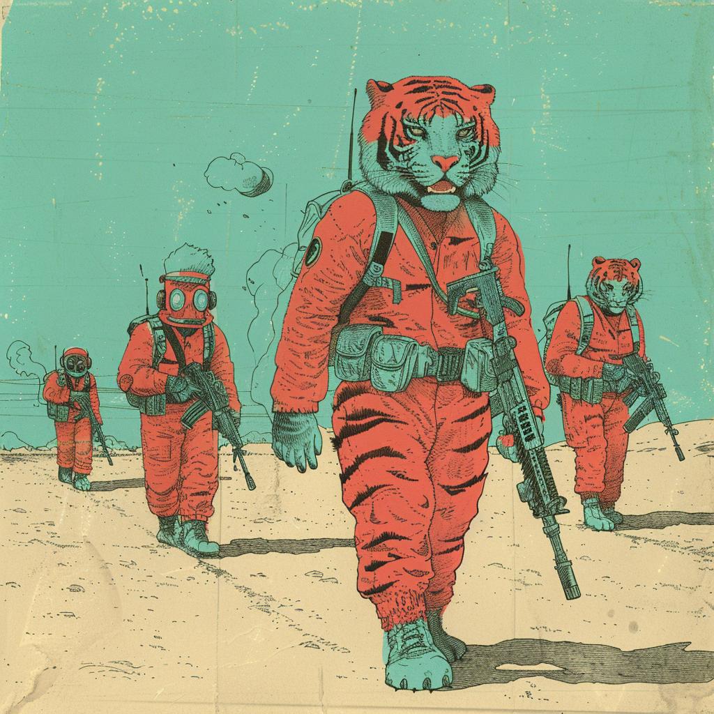 tiger  desert  poster  military  dynamic  art  Moebius  illustration  symbol  bold 923396