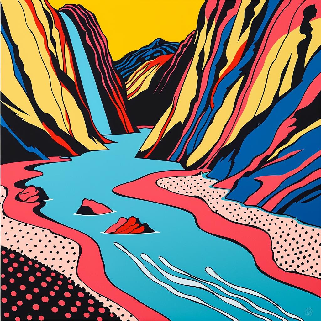 canyon  animated  vibrant  illustration  colorful  river  blue  folk  art  32k 945190