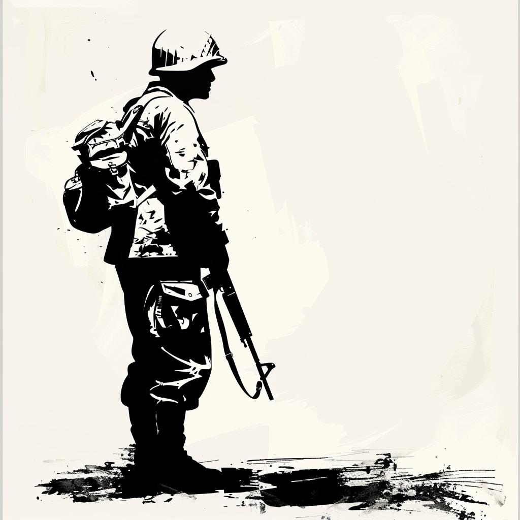 silhouette  soldier  WWII  vintage  icon  emblem  bold  linocut  blackwhite  background 951978