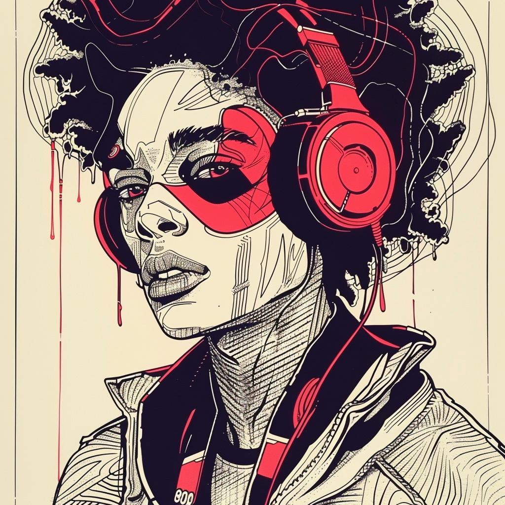 Pop  Art  DJ  afro  headphones  makeup  drawing  woman  portrait  illustration 939141