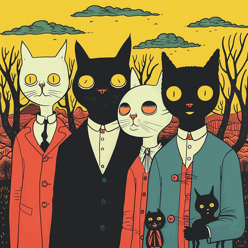 creative  surreal  album  cover  cats  suits  ocult  dark  arts  whimsical 1019336
