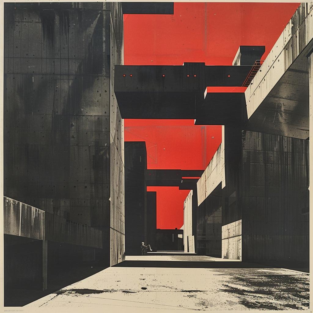industrial  poster  red  sky  concrete  building  flat  graphics  brutalist  style 922516