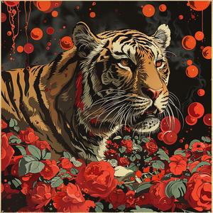 tiger  roses  chromolithography  color  nature  floral  wildlife  vibrant  art  design 1055767