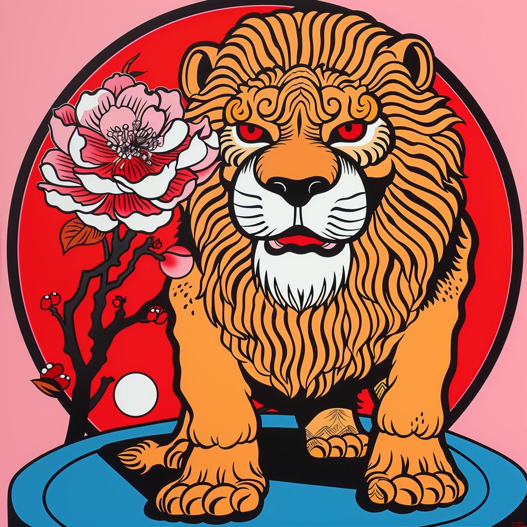 lion  flower  pink  background  art  animal  vibrant  visual  colorful  modern 973650