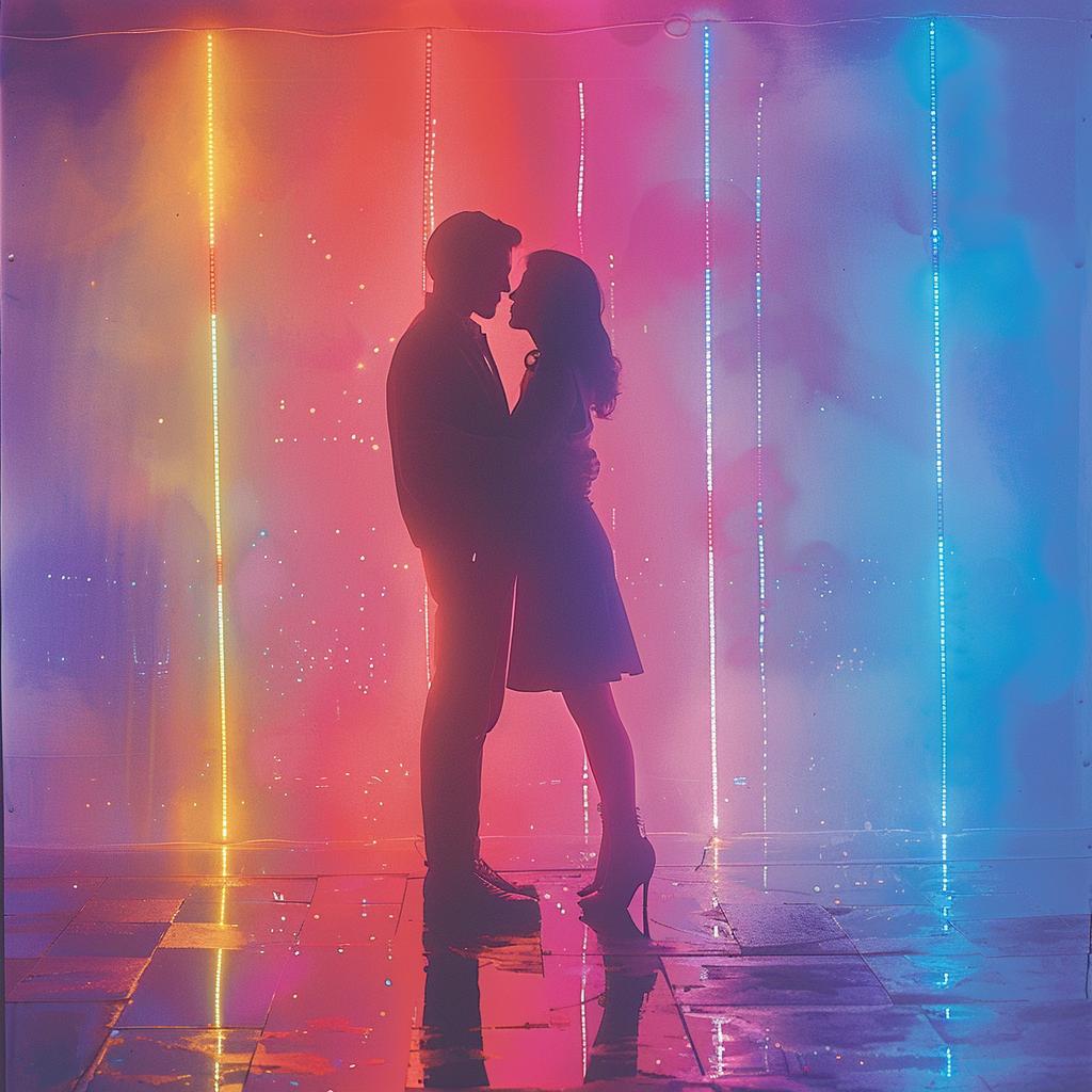 surreal  album  cover  neon  lights  couple  embrace  colorful  art  creative 976344