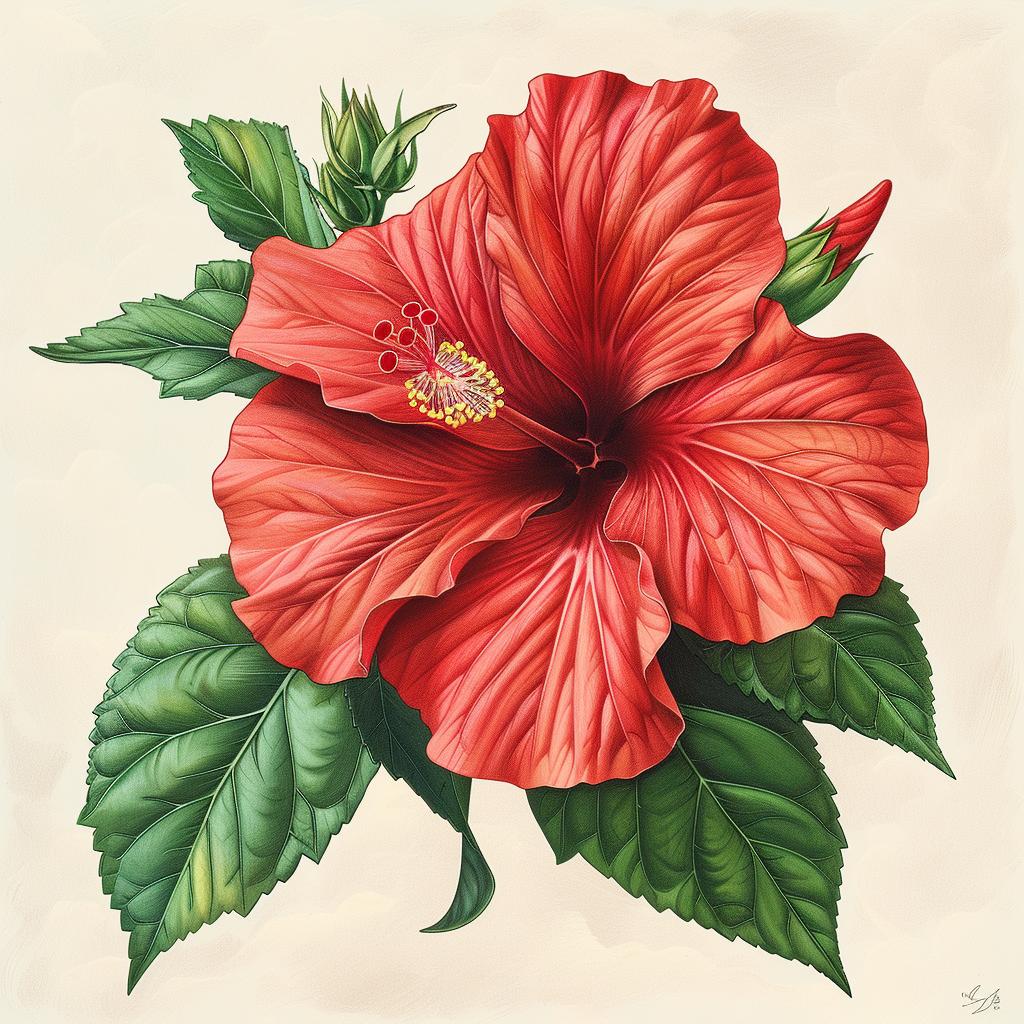 hibiscus  flower  painting  red  background  nature  botanical  floral  art  illustration 971919