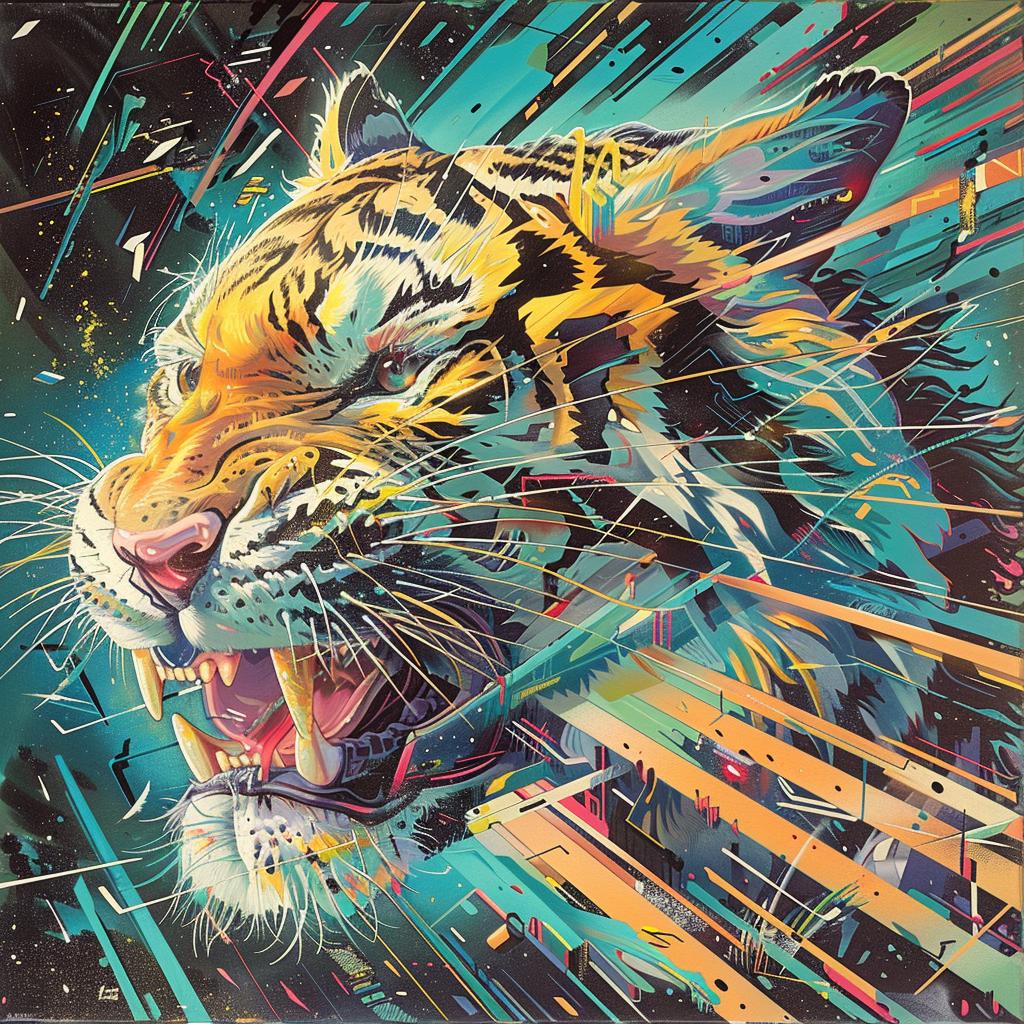 tiger  canvas  colorful  splashes  electro  synthwave  geometric  1980s  art  exploded 960711
