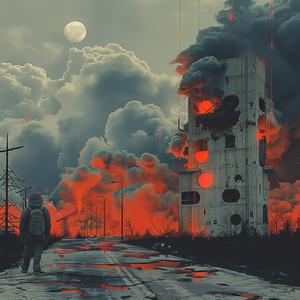 man  road  red  sky  smoke  ground  fire  urban  landscape  dramatic 1040208