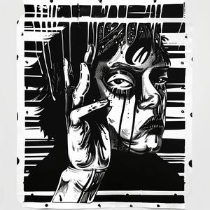 رسم أبيض وأسود لامرأة، يدين، وجه، مساحة سلبية، أحادي اللون، ريسوغراف 1070910