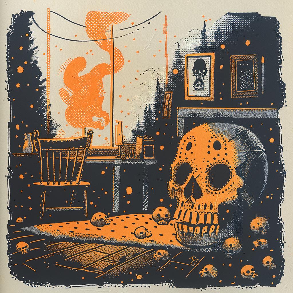 poster  skull  chair  room  interior  dark  creepy  illustration  artwork  graphic 938360