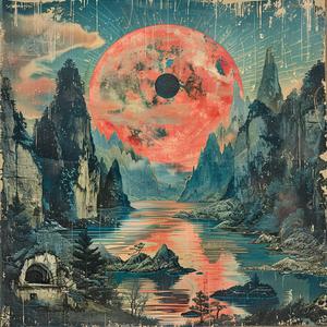 moon  red  vinyl  album  surreal  artwork  symbolist  risograph  dramatic  bold 1079338