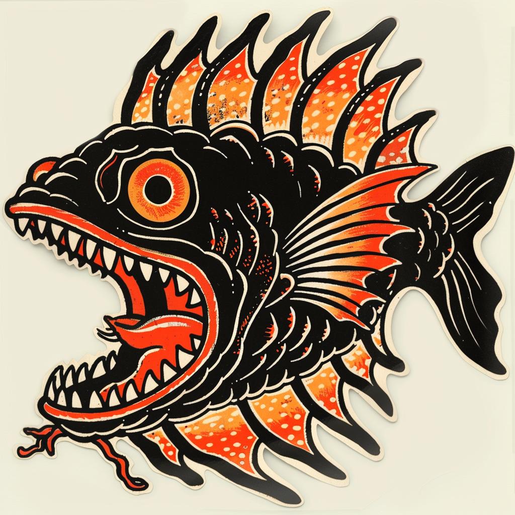 fish  tattoo  illustration  big mouth  sharp teeth  flash  art  design  colorful  graphic 927472