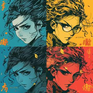 manga  quadriptych  dynamic  female  characters  colorful  action  emotion  courage  wisdom 1075271