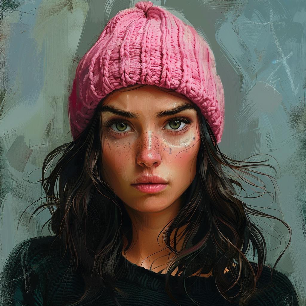 streetwise  woman  pink  hat  minimal  aggressive  brunette  urban  portrait  style 956644