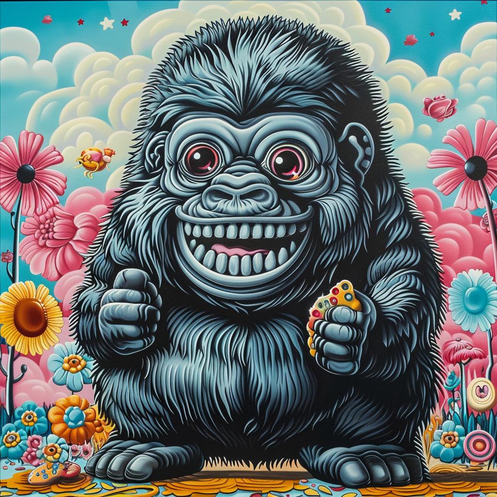 gorilla  cute  adorable  flowers  candy  painting  whitespace  playful  chubby  illustration 1032388