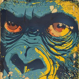 gorilla  portrait  vintage  comics  surrealism  pointillism  blue  yellow  bold  illustration 1076857