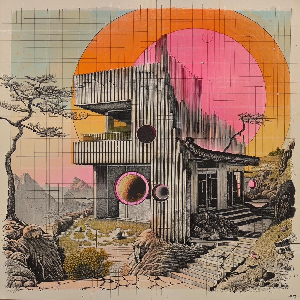 house  sun  drawing  pink  black  white  artwork  graphic  style  horror 1020789