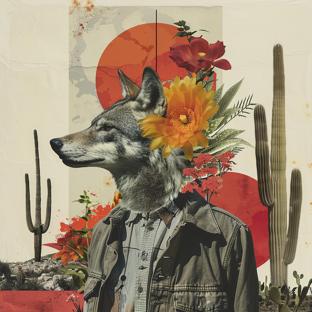 minimal  collage  wolfman  streetclothes  cactus  flower  surreal  whimsical  illustration  art 950328