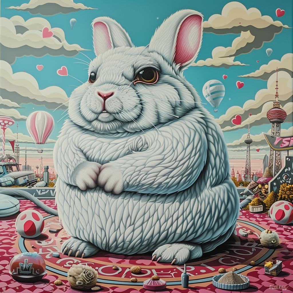 rabbit  chubby  adorable  pink  rug  white  cute  illustration  painting  whimsical 1032555