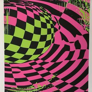 screen  printed  poster  neon  patterns  halftone  pink  green  background  style 1071192