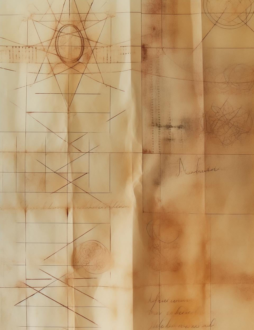 vintage  ledger  paper  stained  faded  patchwork  medieval  symbols  drawing  person 961953