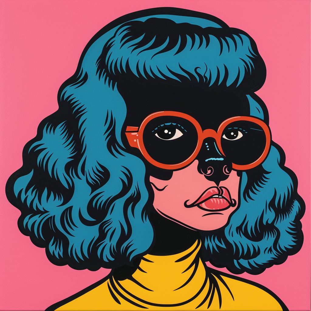 امرأة ترسم شعرًا أزرق ونظارات شمسية، صورة فنية منمقة ملونة، تصويرية 973618