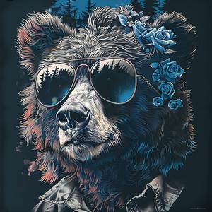 bear  sunglasses  flower  chromolithography  art  vibrant  playful  animal  fun  colorful 1048760