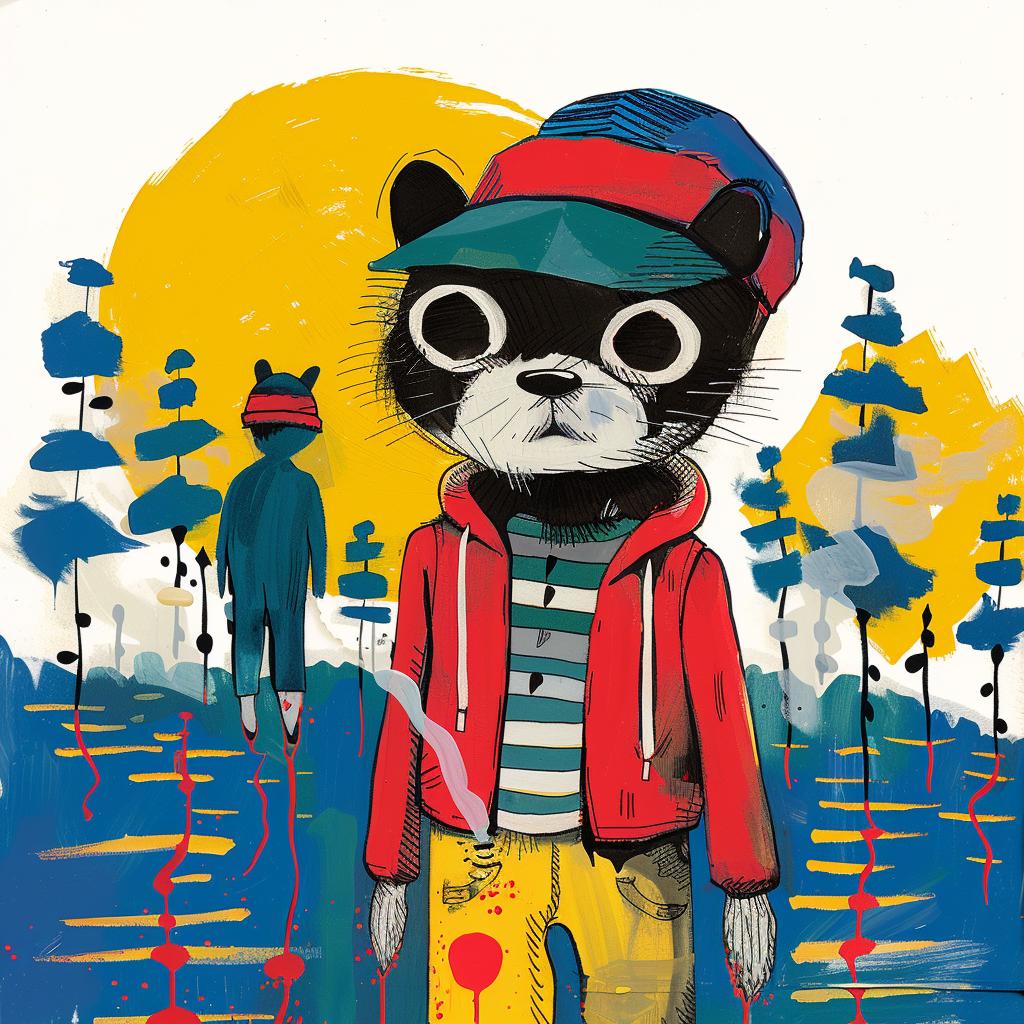 cat  hat  jacket  painting  colorful  cute  playful  creative  album  cover 1019054