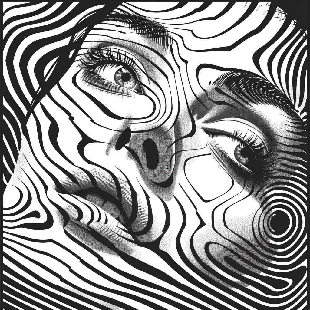 رسم وجه امرأة باللونين الأبيض والأسود، أنماط متجهة مجمعة، رسومية منمقة 918354