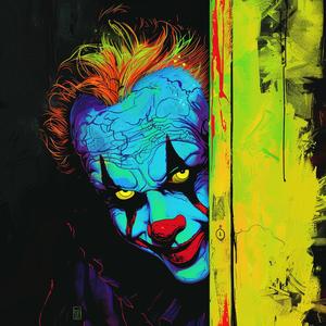 clown  neon  anime  peek  door  dark  painting  colorful  character  humor 1062963