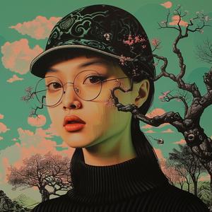 chromolithography  woman  tree  glasses  hat  minimalist  nature  simple  elegant  design 1037576