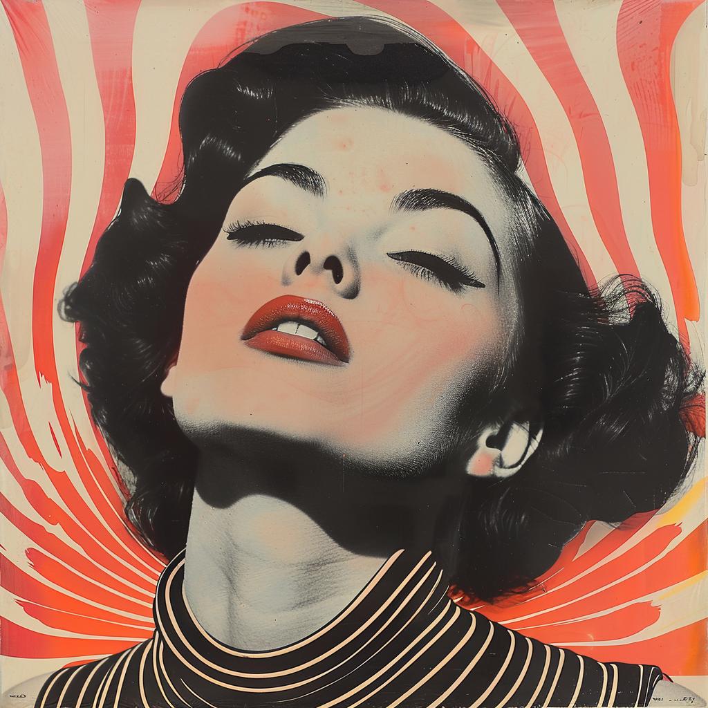surreal  album  cover  hyper-realistic  screenprinting  Alvin  Lustig  woman  red  lips 960561