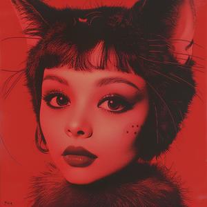 surreal  cat  woman  portrait  ears  red  black  painting  Symbolist  creative 1077308