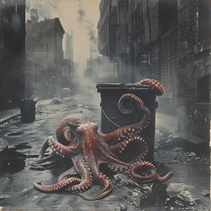 chromolithography  octopus  garbage  NYC  street  urban  humor  illustration  playful  animal 1039754