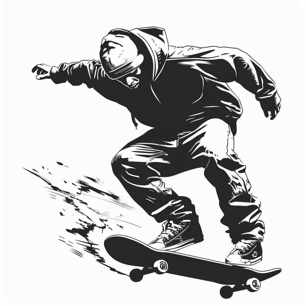 skateboarder  black  white  minimal  vector  drawing  silhouette  simple  linocut  svg 952149